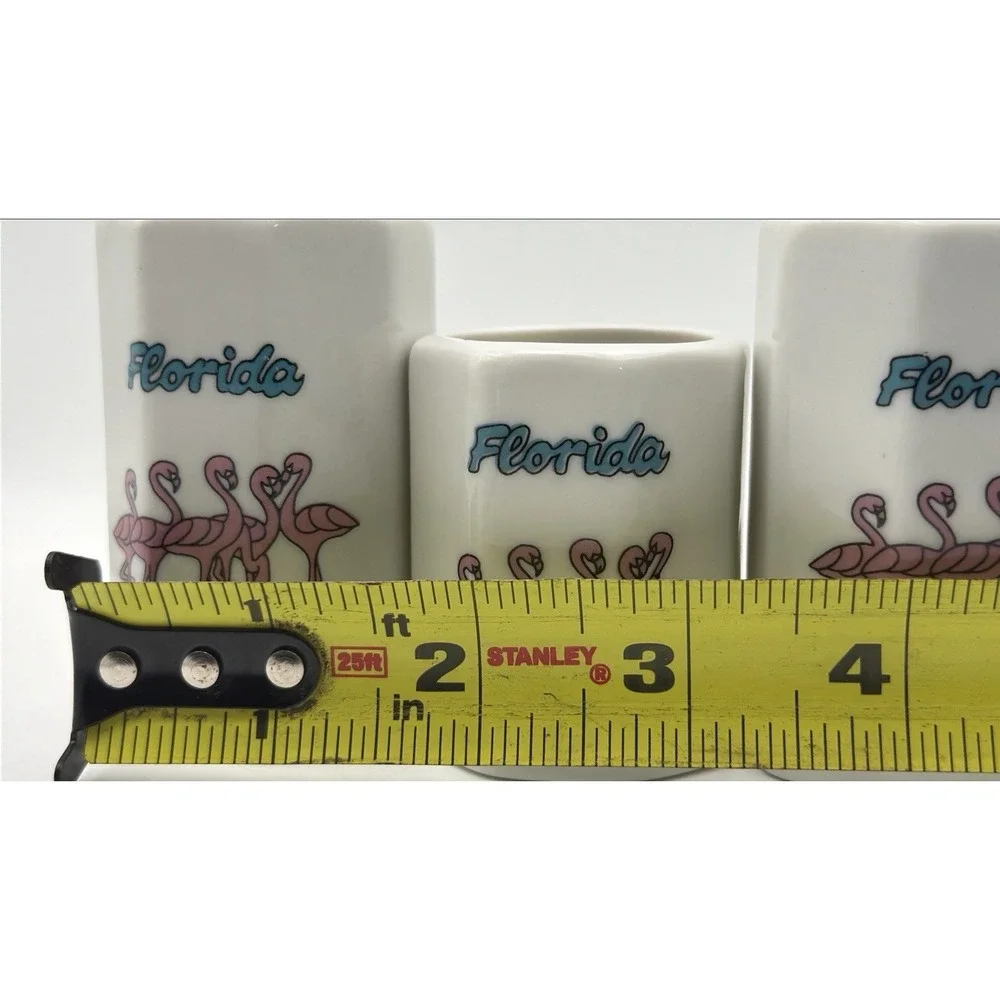 Vintage Florida Flamingo Salt Pepper Shaker Toothpick Holder Set Souvenir